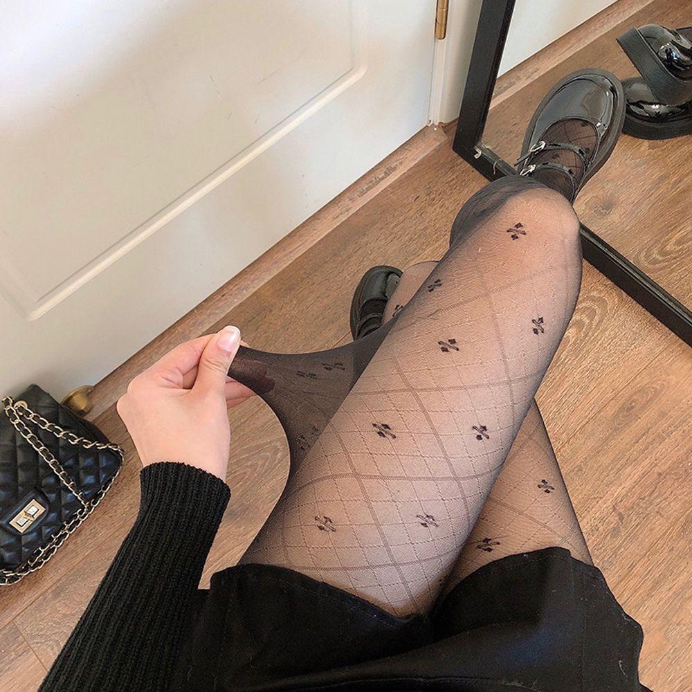Quần Tất Lưới Trong Suốt Kẻ Sọc Đính Nơ Phong Cách Lolita Quyến Rũ Cho Nữ