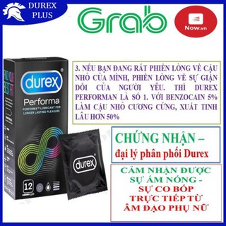 (TRỊ XUẤT TINH SỚM - 100%) Bao cao su DUREX PERFORMA kéo dài thời gian quan hệ (12 bao/1 hộp bcs)