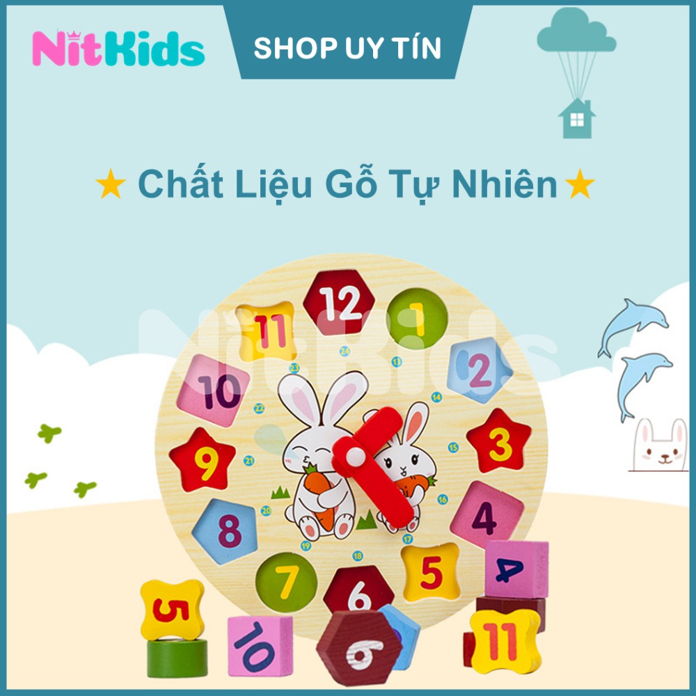 Đồng Hồ Ghép Gỗ, Đồ Chơi Hình Khối Nitkids, Đếm Số Cho Bé, Trò Chơi Mô Hình Phát Triển Kỹ Năng Cơ Bản