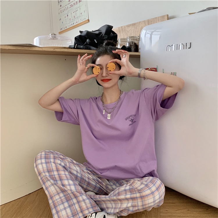 Áo Thun Tay Ngắn Cổ Tròn Dáng Rộng In Họa Tiết Thời Trang Mùa Hè Phong Cách Hàn Quốc Cho Nữ