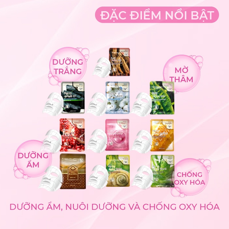 Mặt nạ giấy dưỡng da 3W CLINIC Hàn Quốc chiết xuất từ thiên nhiên giúp trắng da dưỡng ẩm và mềm mịn da lẻ miếng 23ml