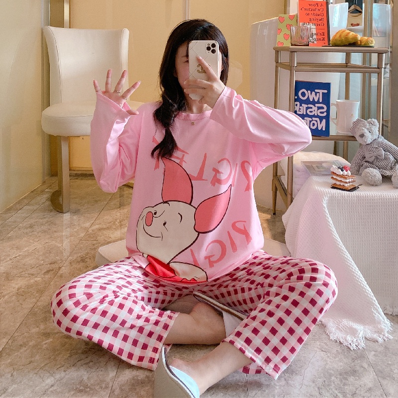 Đồ Bộ Nữ Thun Cotton Tay Dài Quần Dài, Đồ Mặc Ở Nhà Quảng Châu, Họa Tiết Hoạt Hình Dễ Thương TD06 | BigBuy360 - bigbuy360.vn