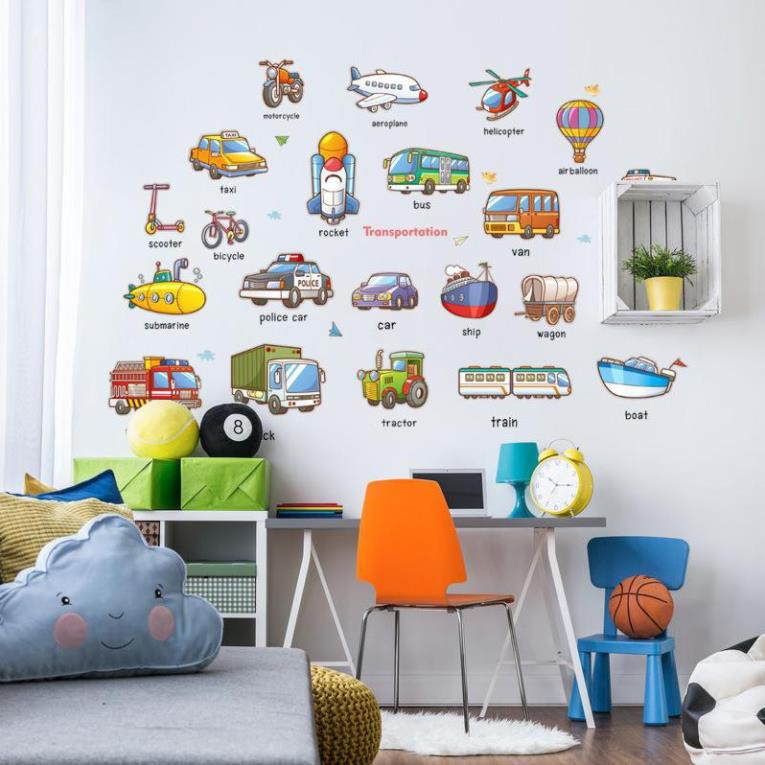 Decor Decal trang dán tường Tiếng anh các loại phương tiện giao thông