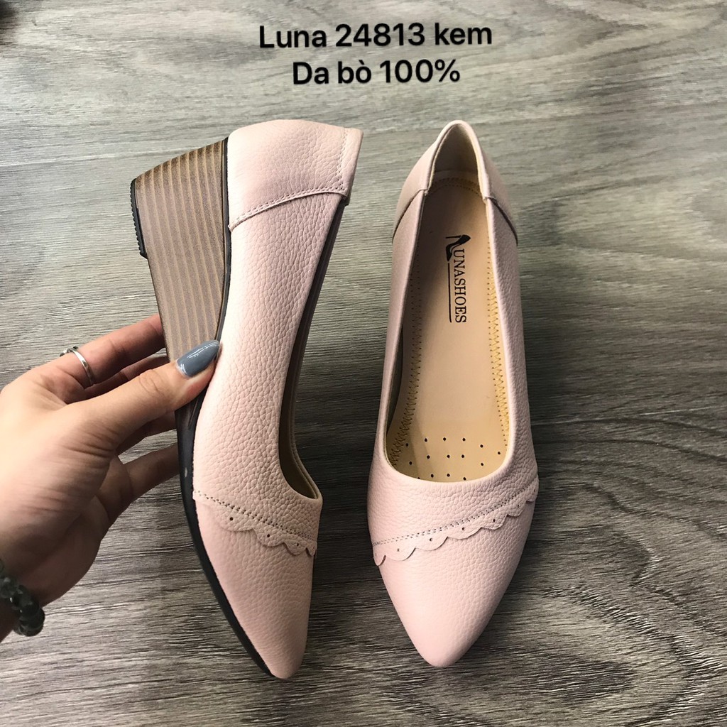 Giày đế xuồng nữ da bò mềm LUNASHOES 24813 da bò 2 lớp và bảo hành 2 năm 1 đổi 1 êm chân dễ phối đồ