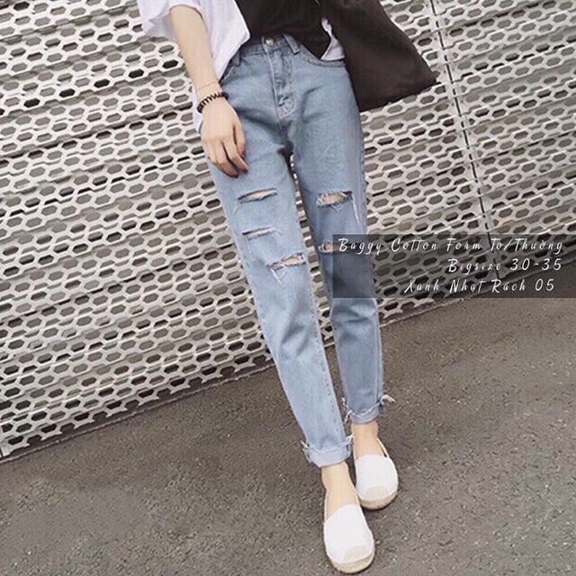 [CÓ BIG SIZE 32-36] Quần Baggy Rách 3/2 - Lưng Cao - Không Co Giãn - Lưng Cao Trên Rốn