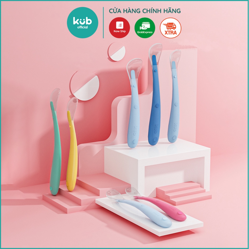 Combo 3 Thìa ăn dặm silicon cao cấp KUB, muỗng ăn dặm có thể thay đổi màu sắc cho bé KUB OFFICIAL