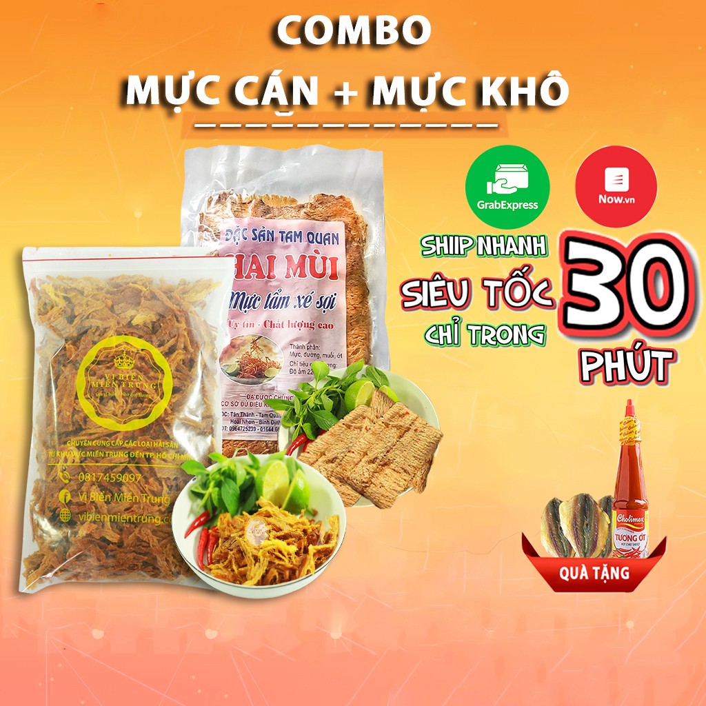 [COMBO QUÀ TẶNG]  Mực Xé Sợi + Mực Cán Nguyên Con Hải Sản Khô 1 Nắng Chuẩn Vị Miền Trung