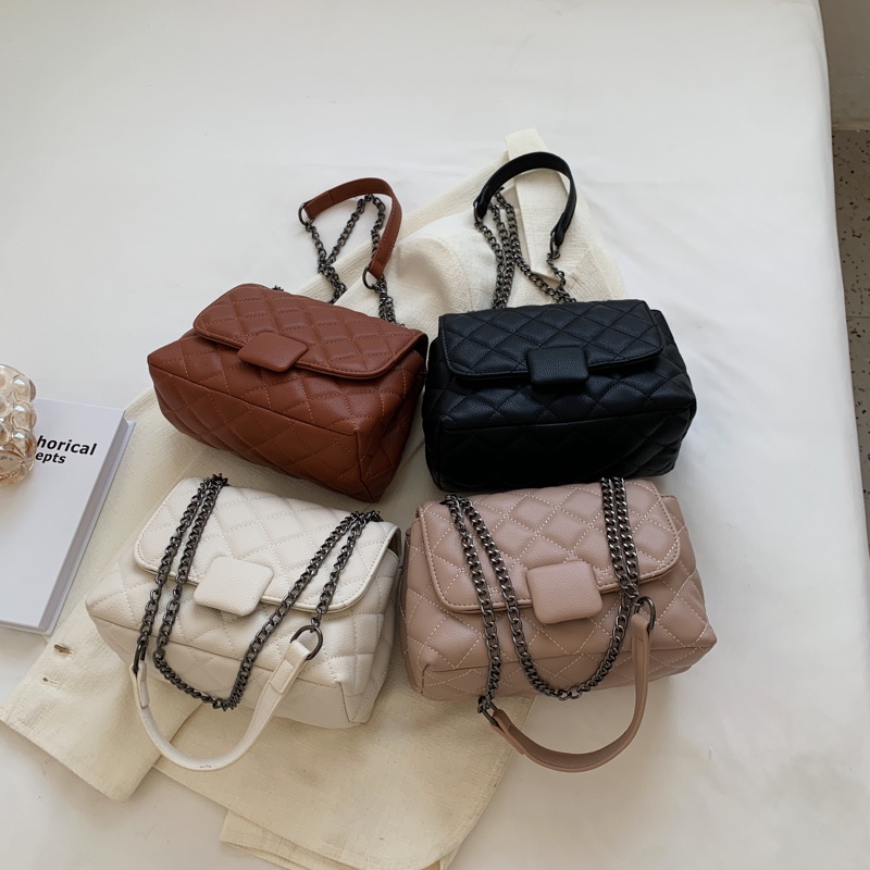 Túi đeo chéo IELGY màu trơn sọc hình thoi sức chứa lớn phong cách Hàn Quốc thời trang dành cho nữ