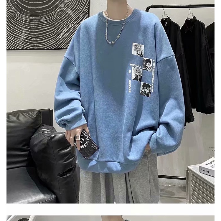 Áo sweater dáng rộng in họa tiết hoạt hình Nhật Bản 3 màu cỡ M-5XL cá tính cho các cặp đôi