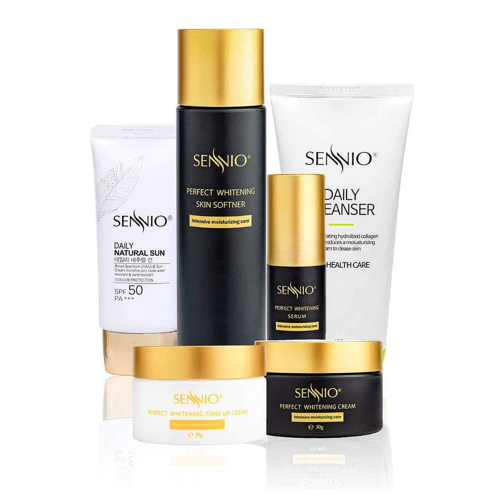 Bộ 6 sản phẩm kem dưỡng da Sennio Perfect Whitening Skin Care Set 6 Combo dưỡng ẩm trắng da cao cấp SNO 818
