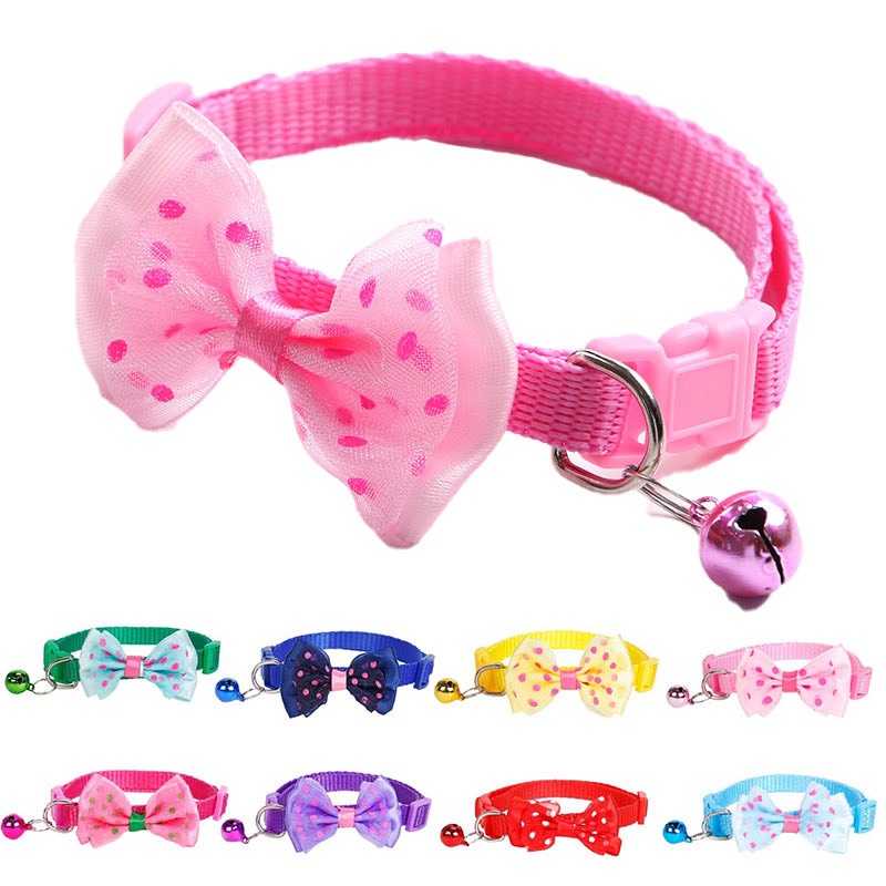 Vòng Cổ Kèm Nơ Chấm Bi Có Chuông Nhiều Màu cho Chó Mèo Nhỏ Dưới 8Kg 1cm | Vie PETSHOP