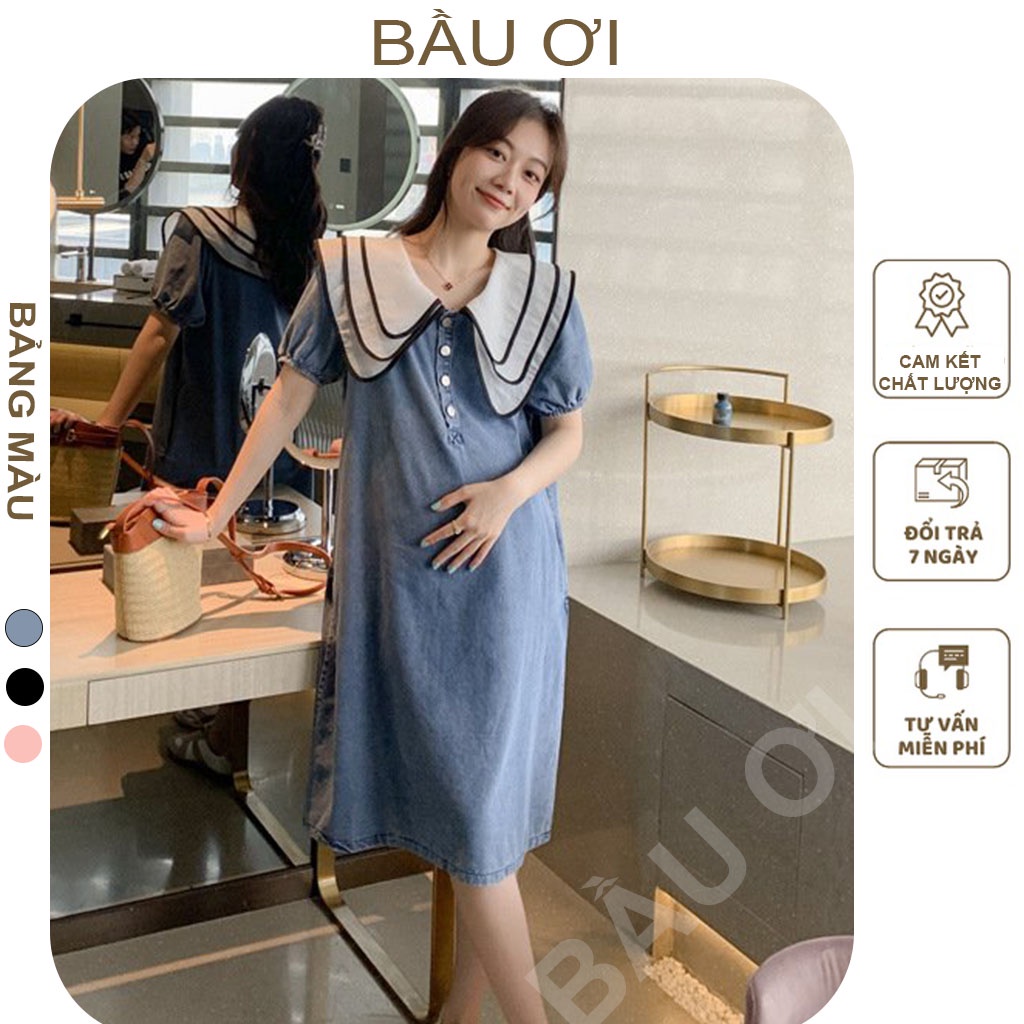 [BAUOII V107] VÁY BẦU GIẢ BÒ DÁNG SUÔNG CỔ LÁ 3 LỚP - ĐẦM BẦU NƠ SIÊU XINH CHẤT LIỆU THOÁNG MÁT FREE SIZE