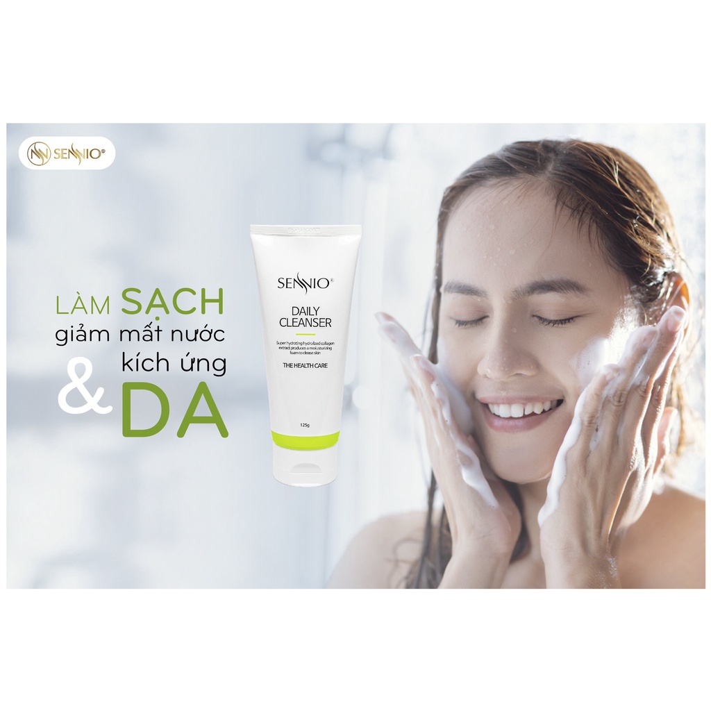 Sữa rửa mặt SENNIO tạo bọt trắng da dịu nhẹ dành cho da dầu mụn và nhạy cảm - sennio daily cleanser - 125gr