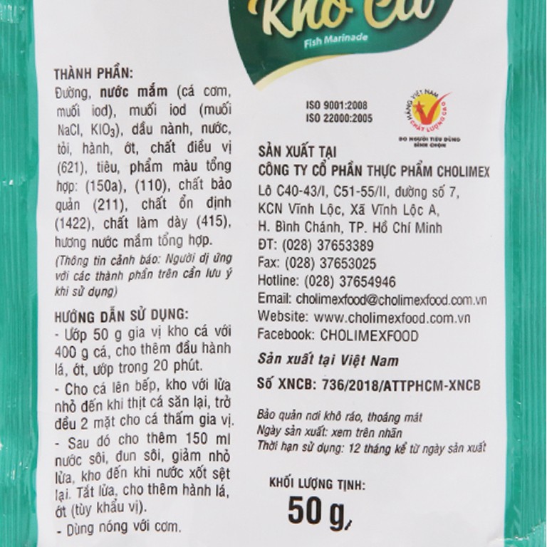 Gia vị kho cá Cholimex gói 50g