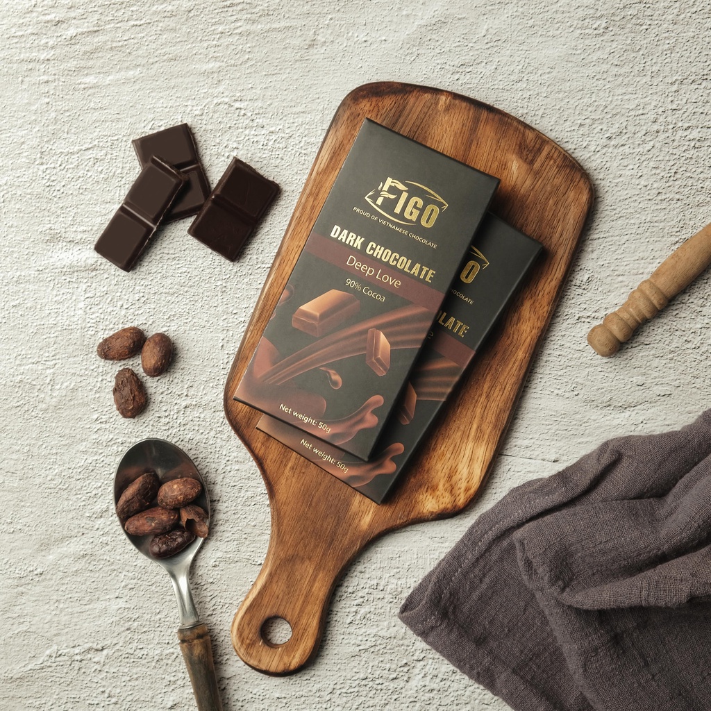 Dark Chocolate 90% cacao ít đường nguyên chất Figo Việt Nam, đồ ăn vặt văn phòng việt nam