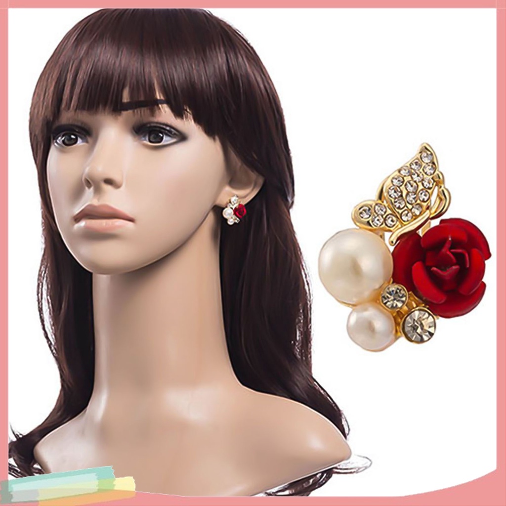 Đôi Khuyên Tai HìNh Hoa HồNg ĐíNh Kim Cương Giả ThờI Trang Cho Nữ