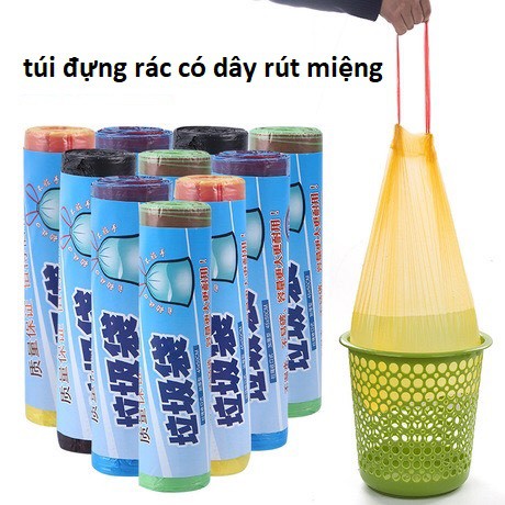 Cuộn Túi ni lông đựng rác có dây rút miệng  T̳I̳Ệ̳N̳ ̳L̳Ợ̳I̳  Túi Đựng Rác Tự Hủy Có Tay Xách