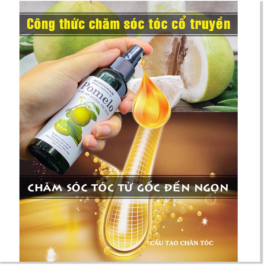 Liệu trình 4 chai Xịt dưỡng tóc Tinh Dầu Bưởi trị rụng tóc Pomelo (100ml x 4)