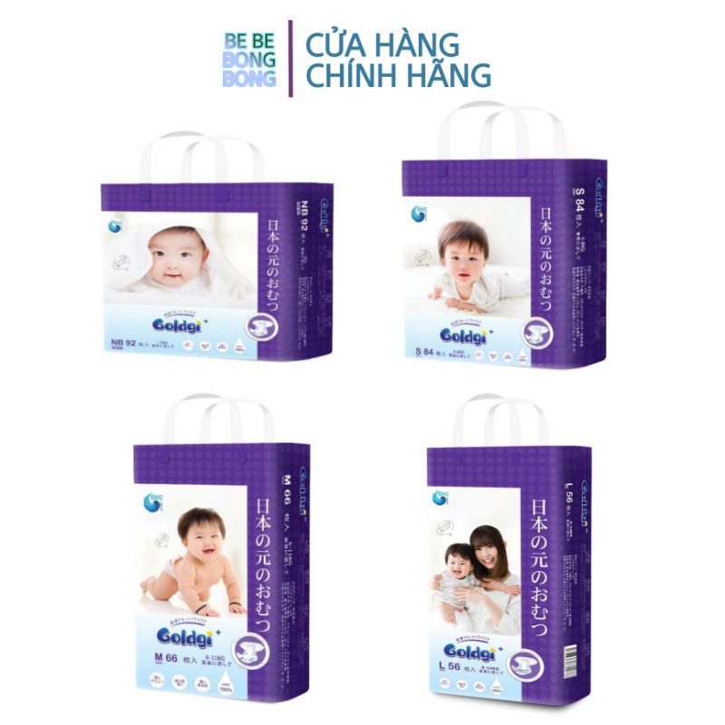 Bỉm GOLDGI Nhật tã dán/quần NB92/S84/M66/L56/M60/L44/XL32