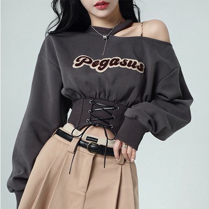 Áo sweater IELGY tay dài hở vai phong cách đường phố Hàn Quốc dành cho nữ