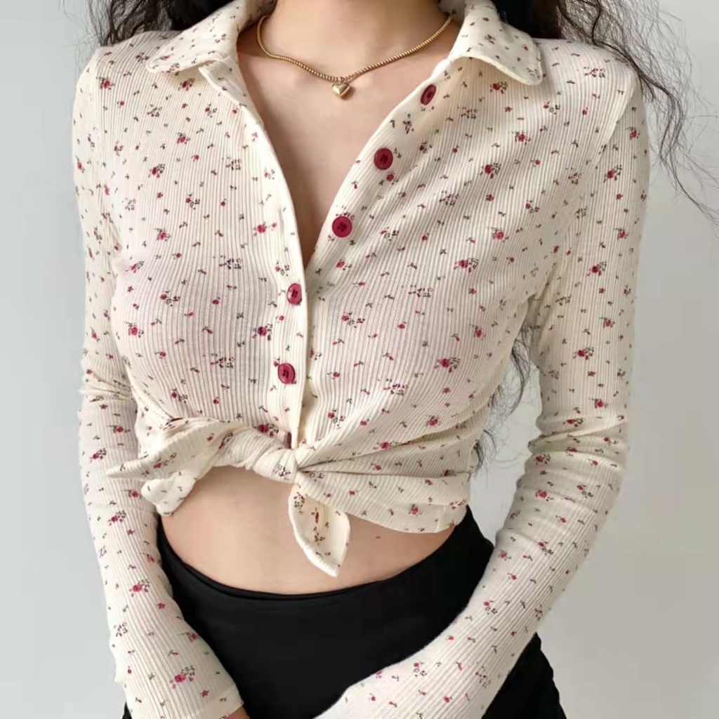 Áo cardigan BH tay dài họa tiết hoa phong cách retro cho nữ