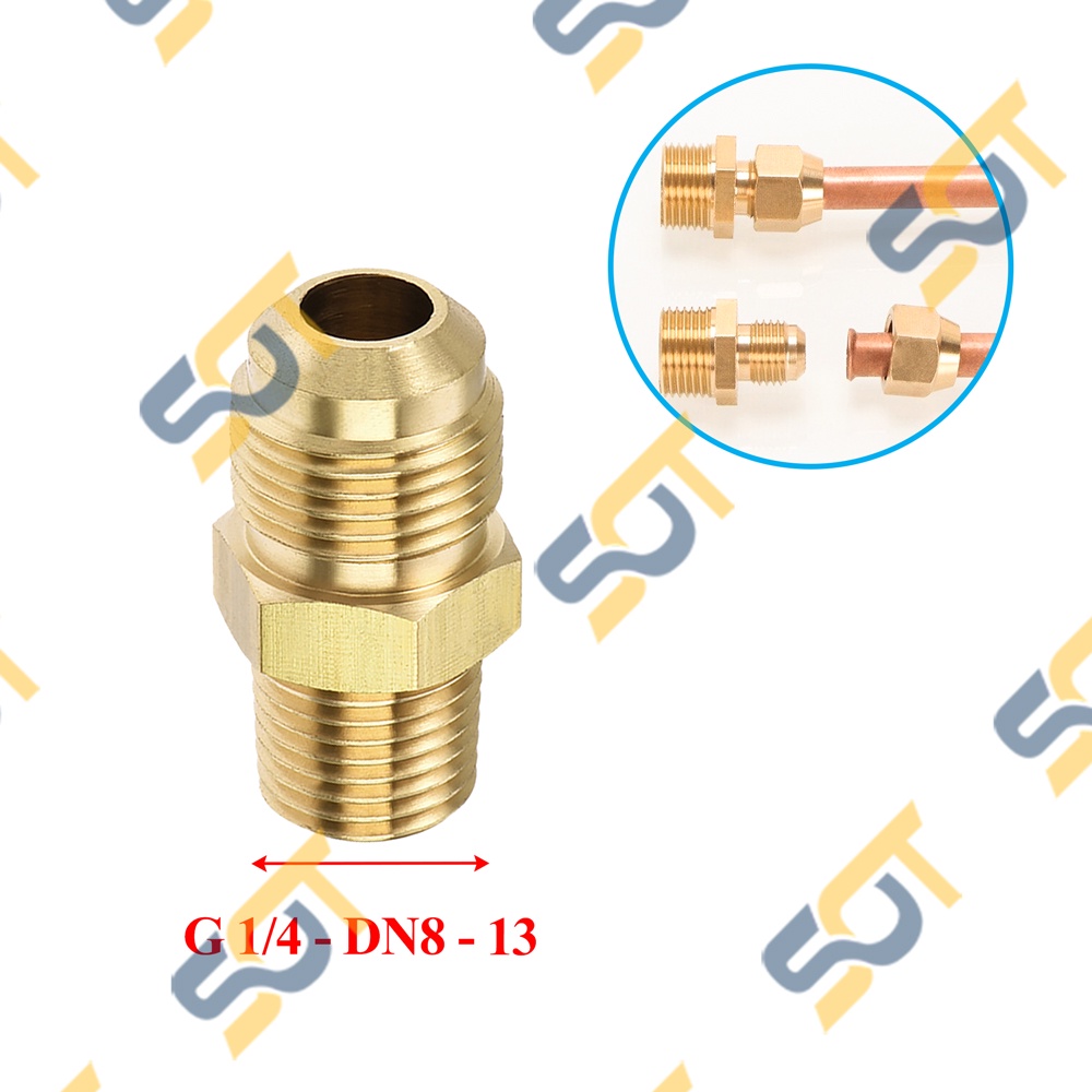 [HÀN ỐNG ĐỒNG 12-16-19] Ren ngoài G1/4 (13) nối côn lồi cho điện lạnh &amp; khí nén (Brass Flare Male Connector)- Rắc co NPT
