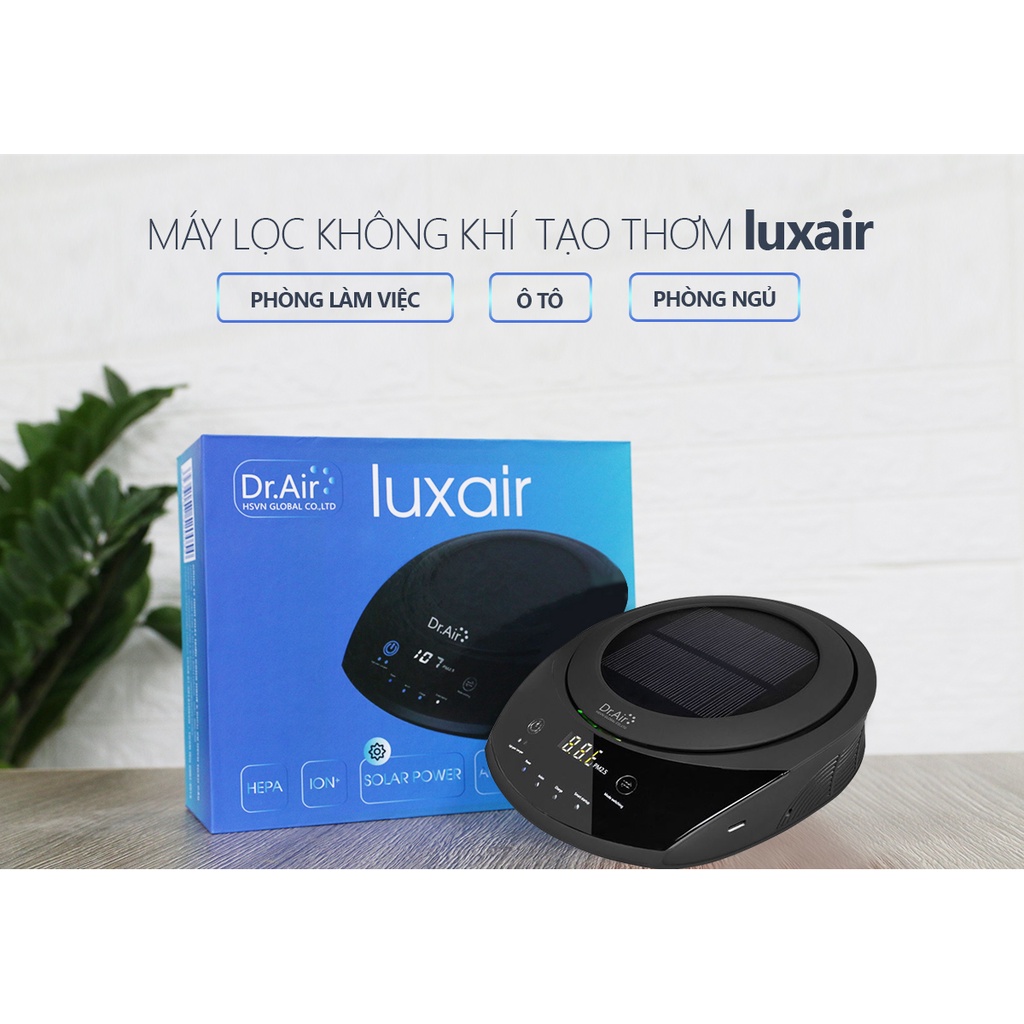 Máy lọc không khí ô tô Dr.Ozone Dr.Air luxair 3m2 - 20m2, máy lọc không khí tạo thơm năng lượng mặt trời ( Cao Cấp)