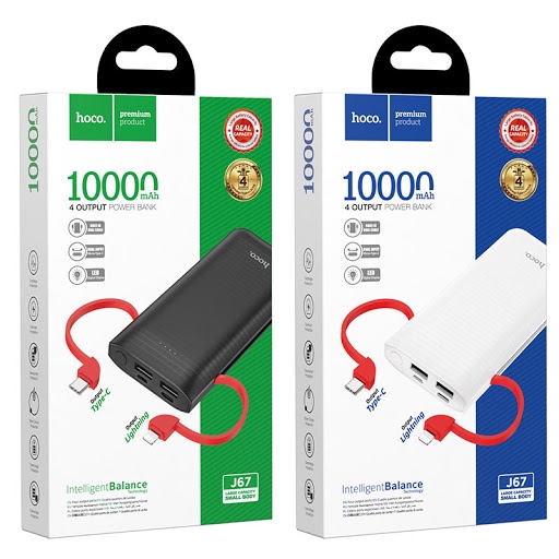 Sạc Dự Phòng Hoco J67 ✔ 10.000mAh ✔ Sạc nhiều Thiết Bị Cùng Lúc - Kèm 2 Cáp type-c và Linghtning