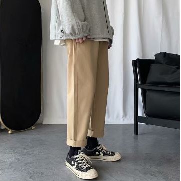 Quần dài đến mắt cá chân vải cotton màu trơn thời trang Hàn Quốc cho nam nữ | BigBuy360 - bigbuy360.vn