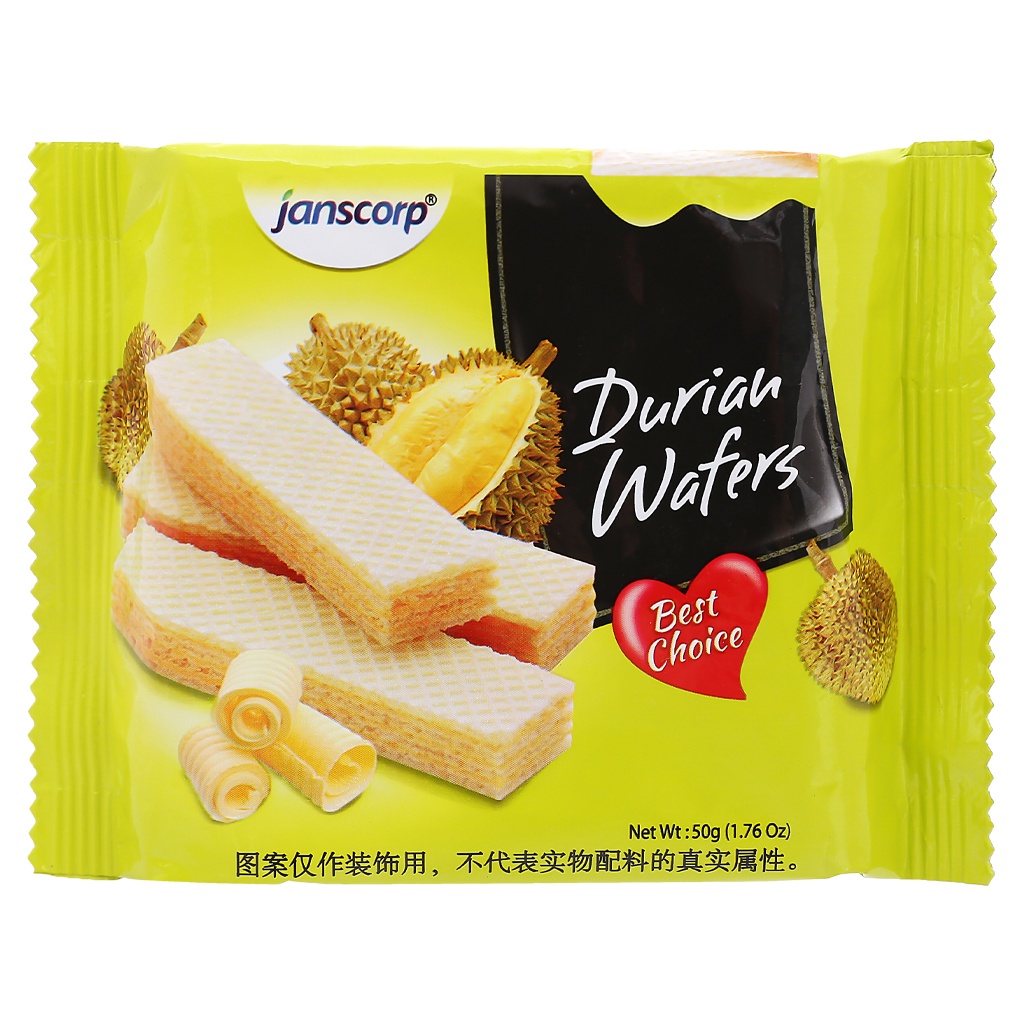 [Giá Tốt] Thùng 60 Bánh Xốp Sầu Riêng Janscorp Durian Wafers  50g - Thơm Ngon Giòn Tan Nhập Khẩu Indonesia