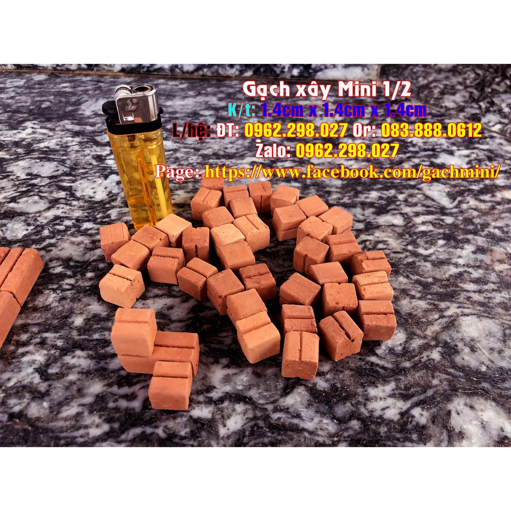 Gạch xây Mini 1/2 (set 100 viên), Gạch xây Mini, xây nhà mini, mô hình tiểu cảnh, trang trí sân vườn