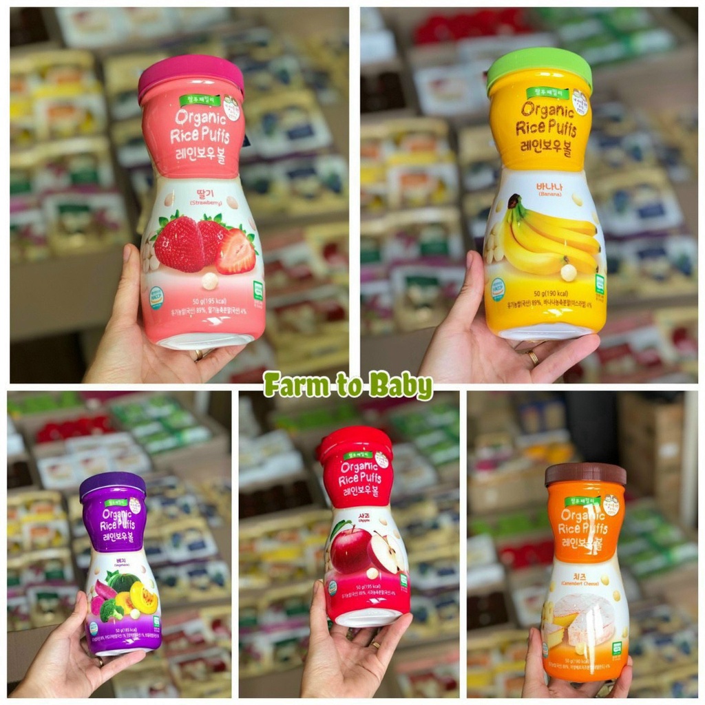 Bánh Gạo Farm To Family Organic Rice Puffs Dạng Viên và Dạng Que Cho Bé Ăn Dặm [NHADAU]