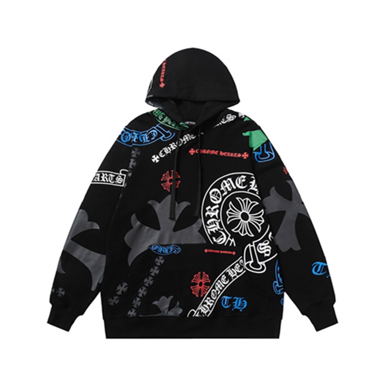 Áo Hoodie Thể Thao Bằng cotton Tay Dài In Chữ Thập Màu chrome hearts Phong Cách unisex plus size m-xxl