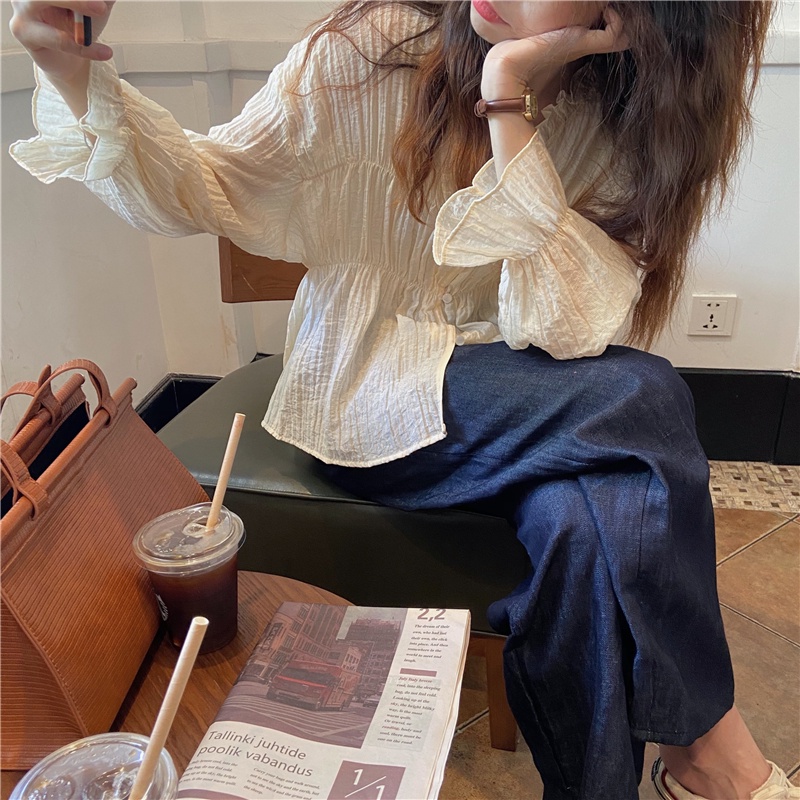 Áo tiểu thư bèo dập ly cổ V Ulzzang vintage - u.w