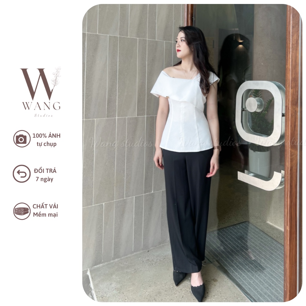 Set đồ công sở nữ, áo lệch vai kết hợp quần xuông sang chảnh lịch sự Wang WS023