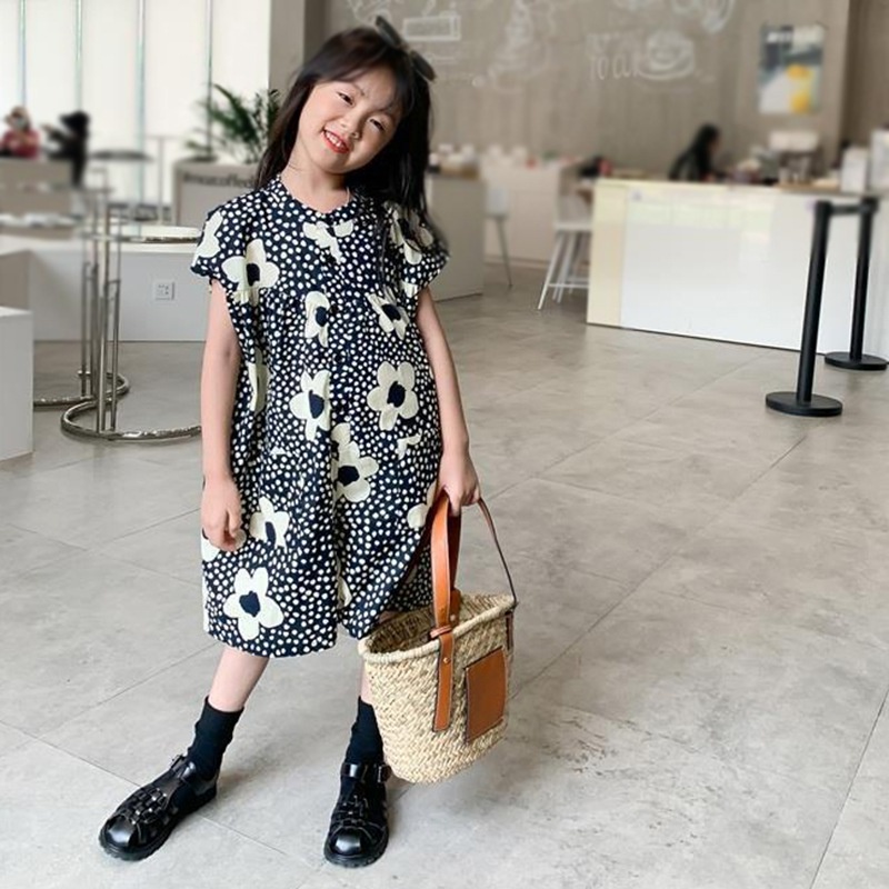 Bộ Áo Liền Bé Gái Bộ Áo Liền Quần Tay Ngắn In Hoa Thời Trang Mùa Hè Hàn Quốc Se7en Cho Bé Gái