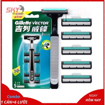 dao cạo râu Gillette lưỡi kép - [ Combo 1 Cán + 6 lưỡi kép ]