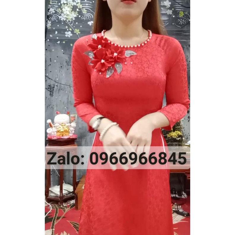 Áo dài gấm đỏ kết hoa_Áo Dài Đan Linh