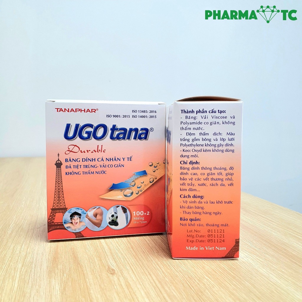 Băng dính y tế UGO tana, co giãn tốt, bảo vệ vết thương, trầy, xước da hộp 102 miếng - PharmaOTC