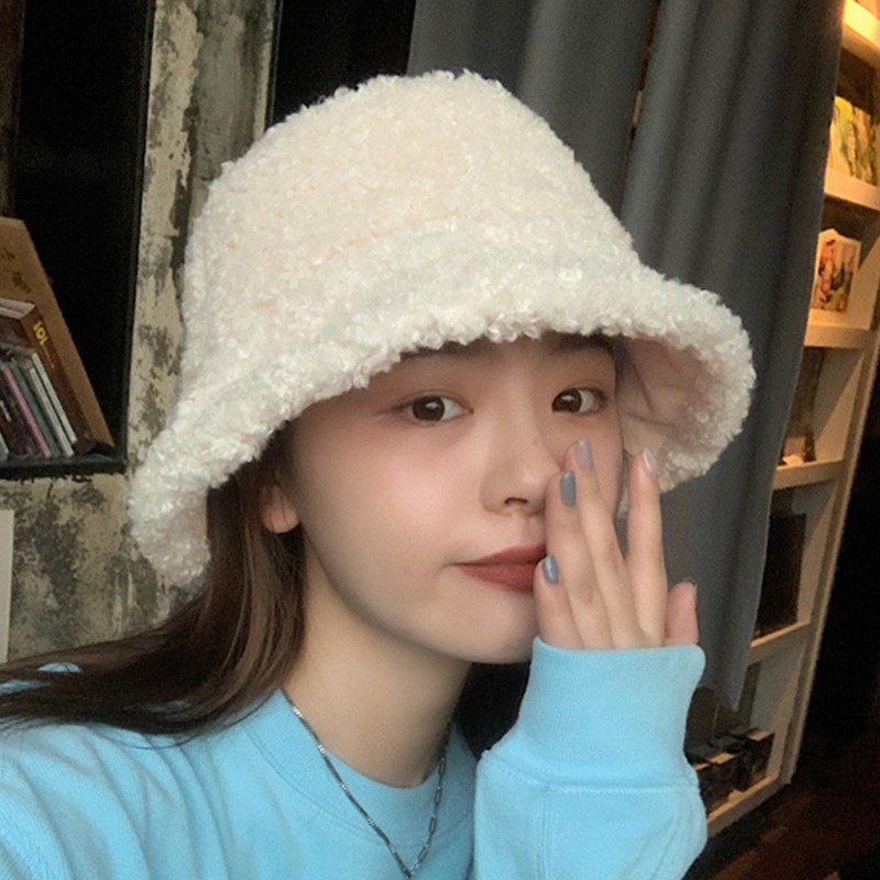 Mũ Bucket Len Lông Cừu Giữ Ấm Hai Mặt Thời Trang Đa Năng Phong Cách Retro