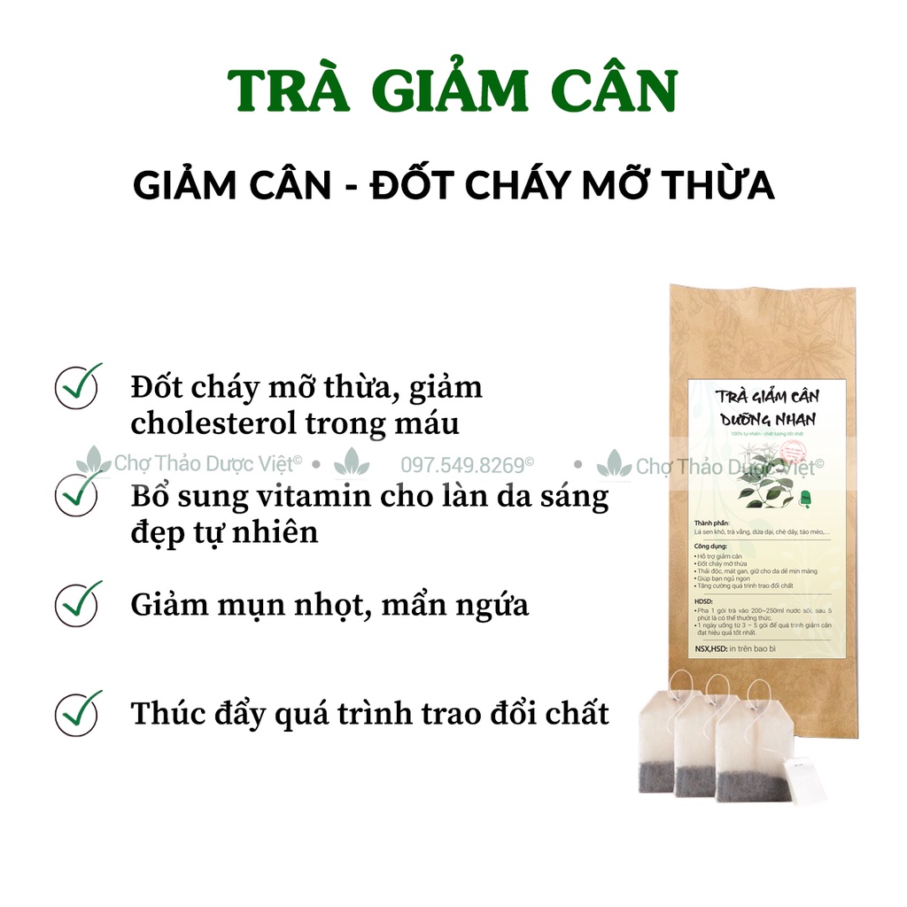 Trà giảm cân túi lọc (Đẩy lùi mỡ bụng, mỡ đùi, thanh nhiệt cơ thể) - Chợ Thảo Dược Việt