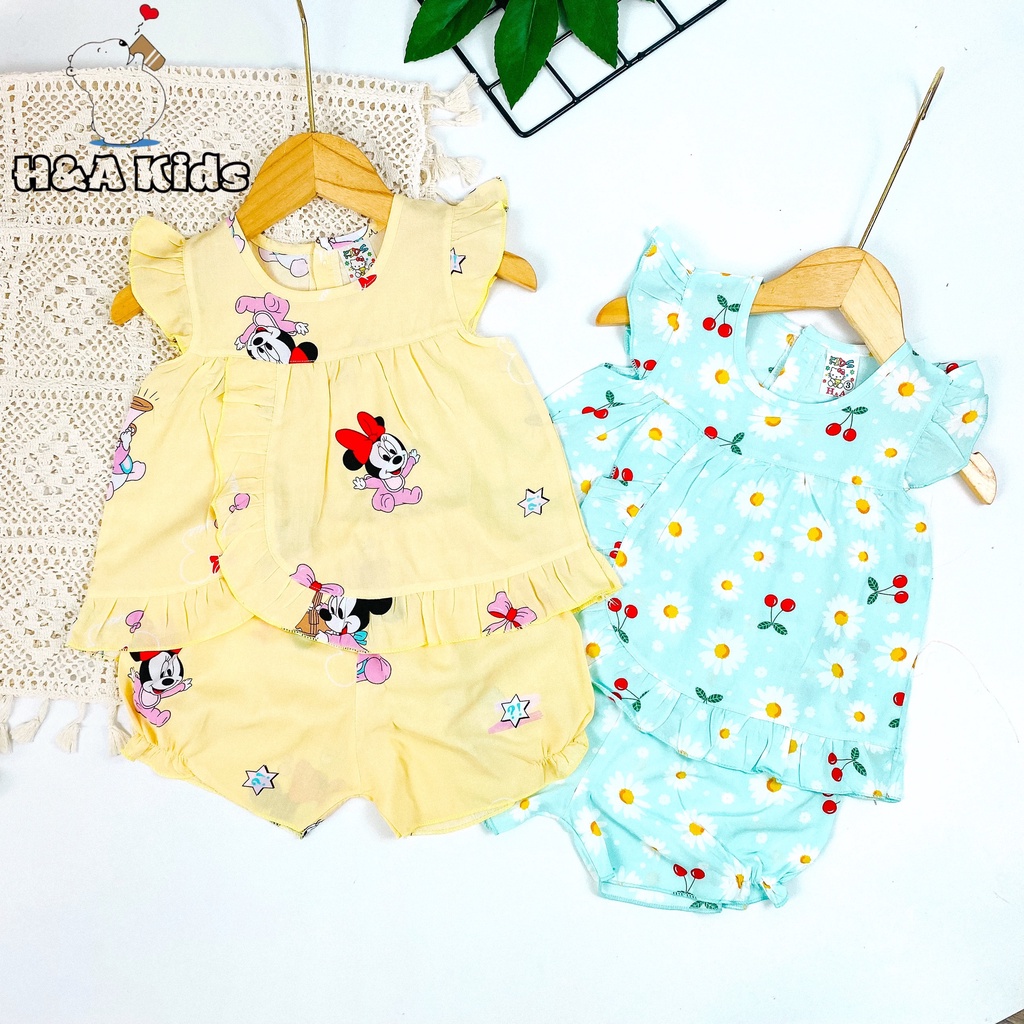 Bộ quần áo vải tôn  mẫu tay cánh tiên lai bèo mềm - mịn - mát cho bé gái MEGAUU