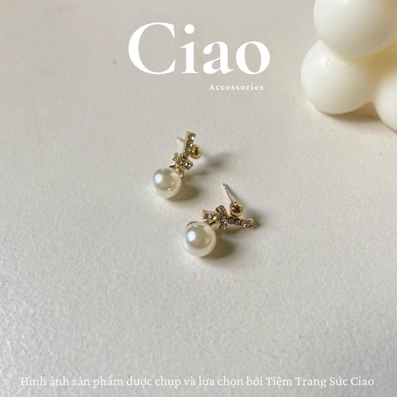 [HOẢ TỐC 1H] Khuyên tai/ Bông tai mạ bạc S925 thiết kế charm hạt trai tinh tế Glenda Ciao