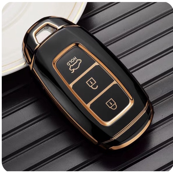 Bao chìa khóa Đen Vàng- Ốp chìa khóa  TPU Đen Vàng xe ô tô HUYNDAI KONA,ACCENT, 3 nút thông minh