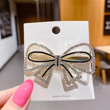 Kẹp mái nơ hoa đính đá sang trọng phong cách Hàn Quốc, phụ kiện tóc nữ KT046 - Filibra