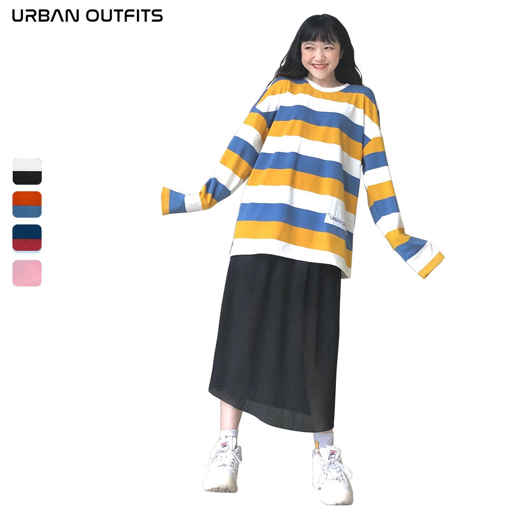 Áo Thun Tay Dài Nữ Nam Form Rộng TDO05 URBAN OUTFITS Kẻ 3 Sọc Ngang 100 Cotton 4 Chiều