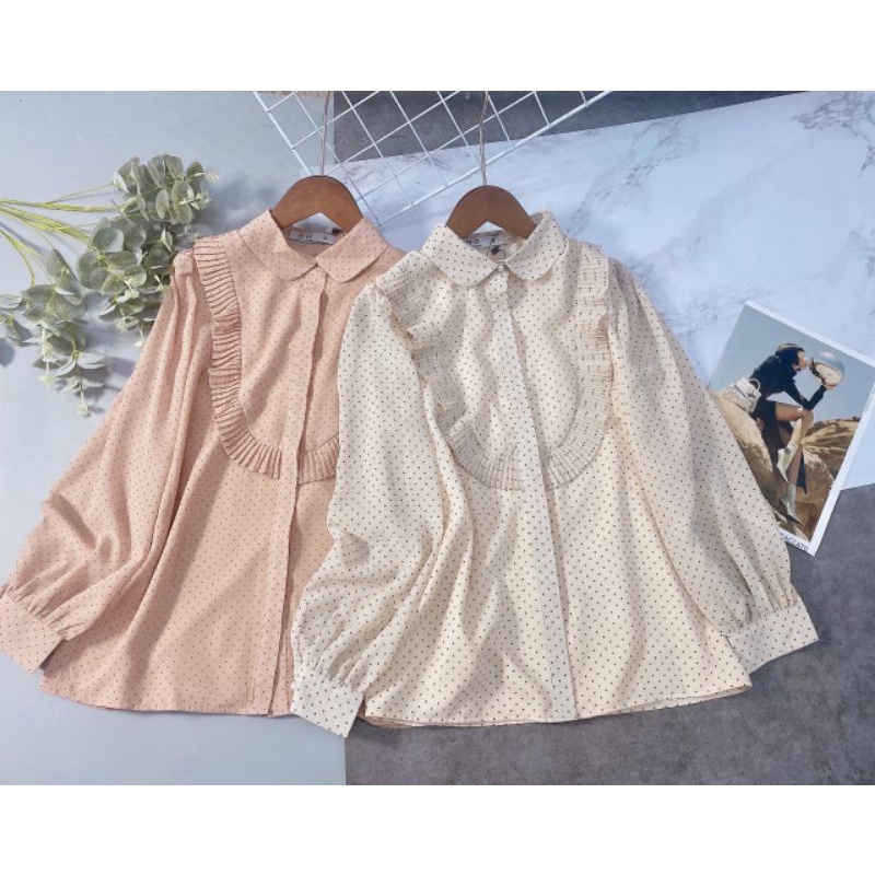 Áo sơ mi nữ chấm bi von lót mềm mát