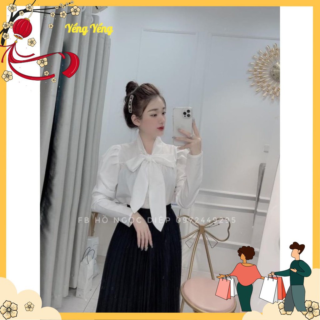 ANU172 - ÁO SƠ MI TRẮNG THÔ LỤA CỔ NƠ TAY BỒNG