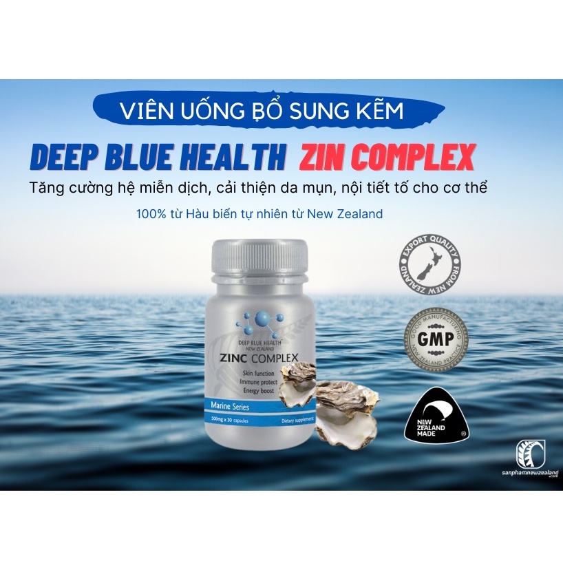 Viên uống kẽm Deep Blue Health ZinC Complex tăng cường đề kháng, giảm mụn, điều hòa nội tiết hộp 60 viên