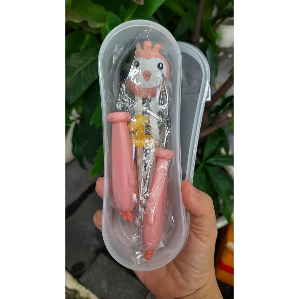 Bộ Hộp Muỗng, Nĩa, Đũa Tập Ăn dụng cụ bàn ăn inox 304 Hàn Quốc Hình Gà Con Dễ thương Cho Bé